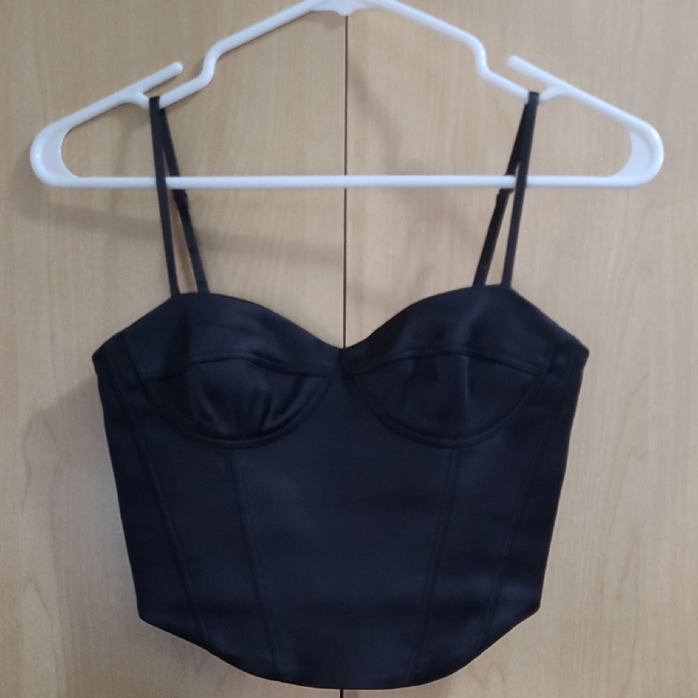 Sunday Best Satin Black Top - Aritzia